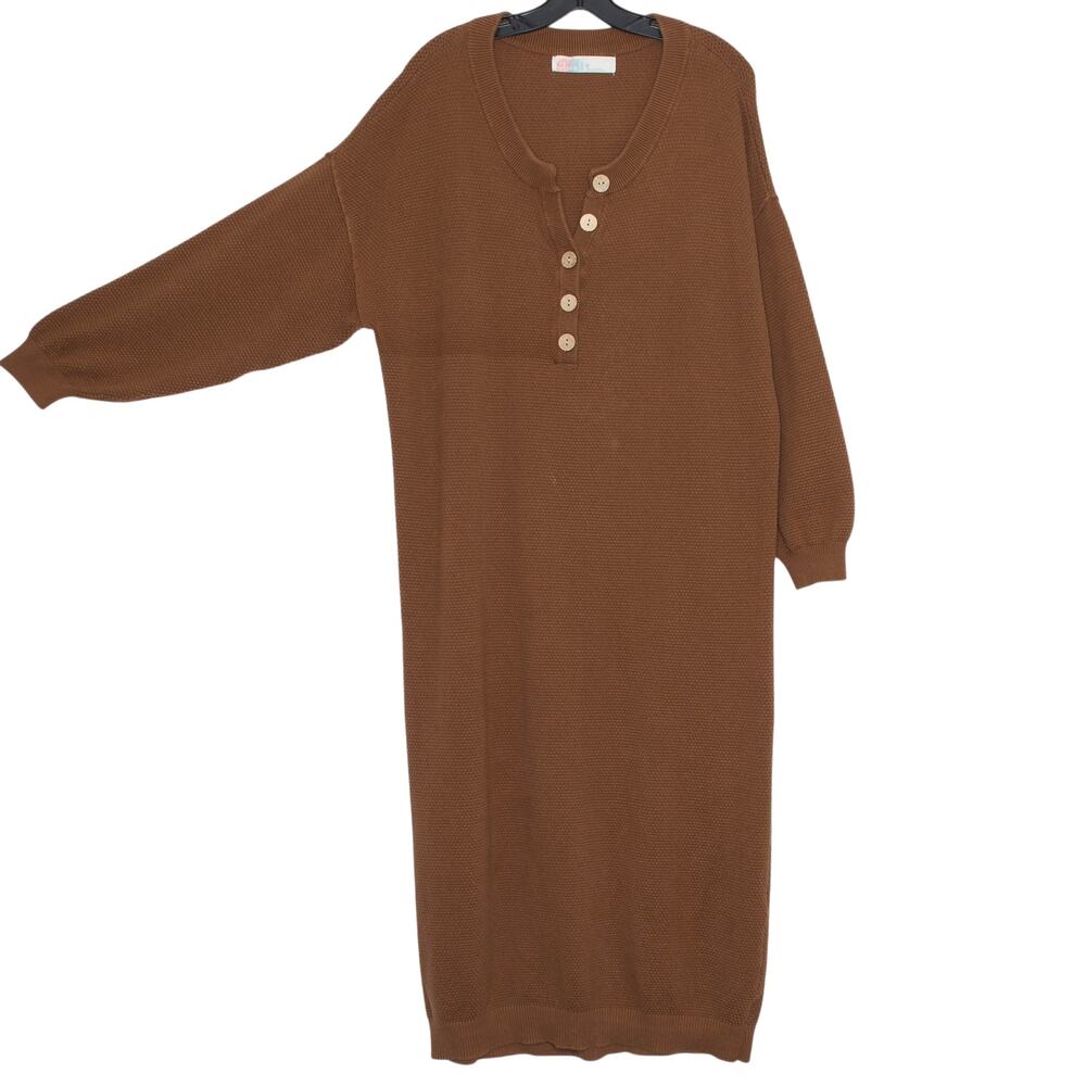 Free People Beach Hailee Sweater Dress Midi Brown XL Boho Oversized Lagenlook - Picture 2 of 8